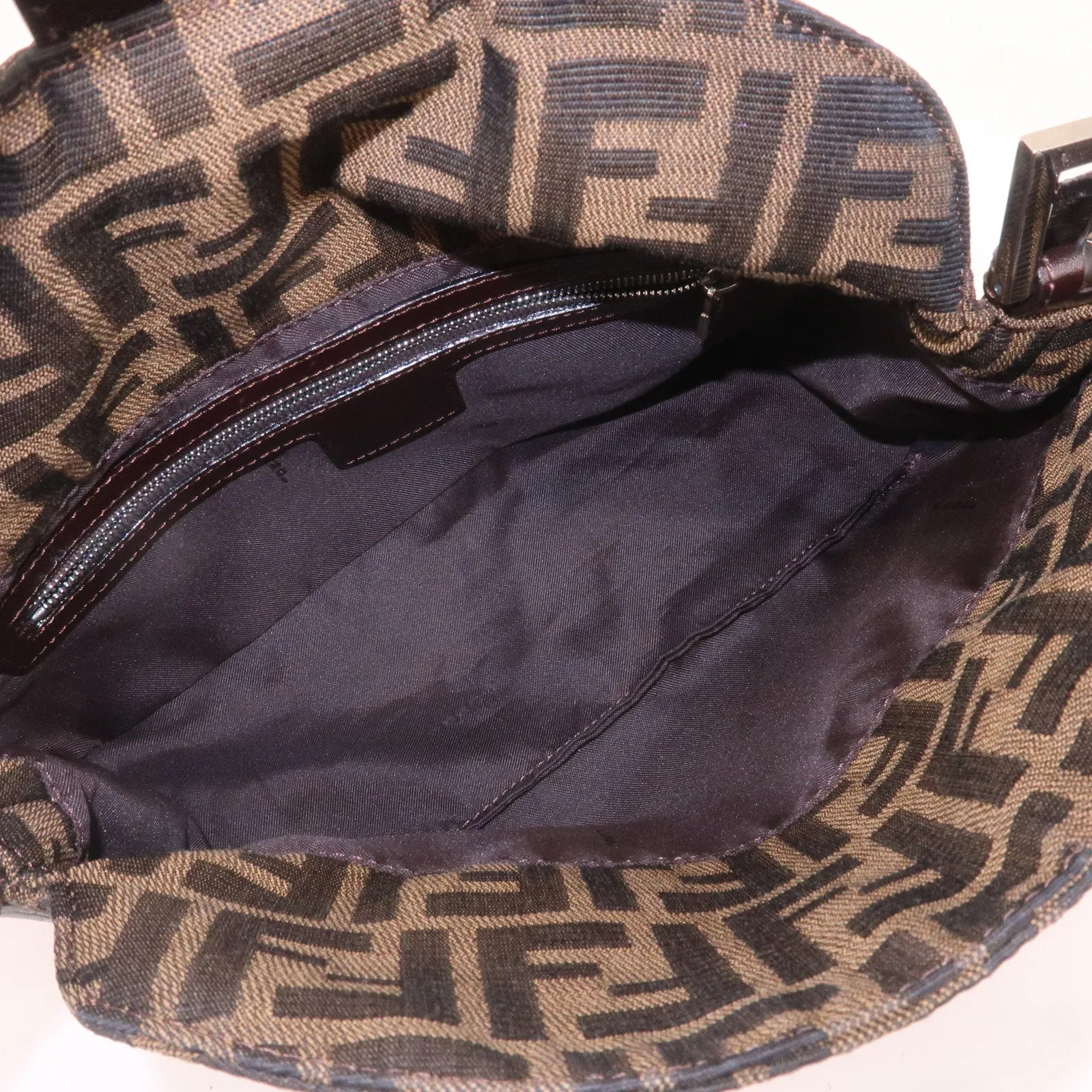 FENDI Zucca Canvas Leather Shoulder Bag Khaki Black Brown 26725