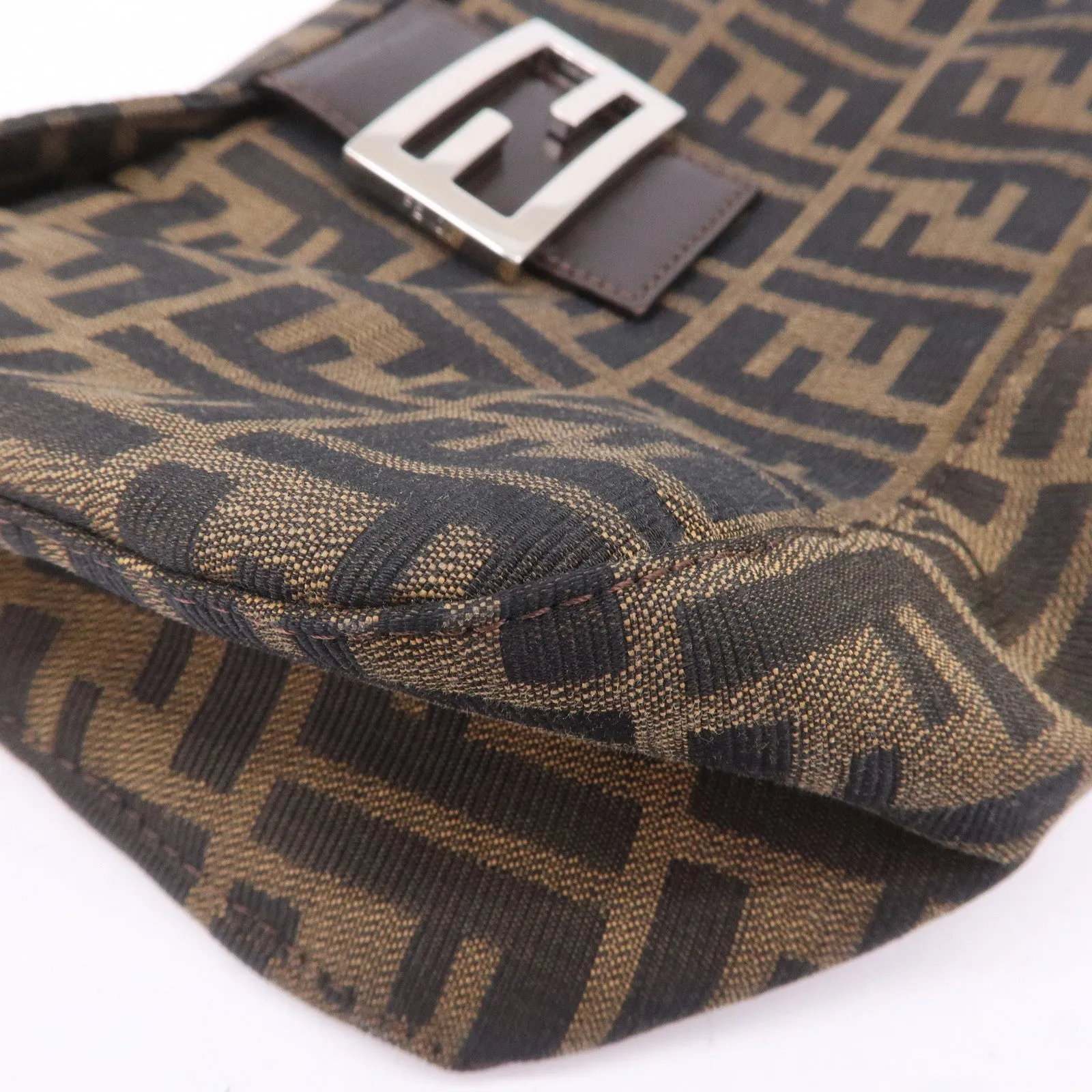 FENDI Zucca Canvas Leather Shoulder Bag Khaki Black Brown 26725