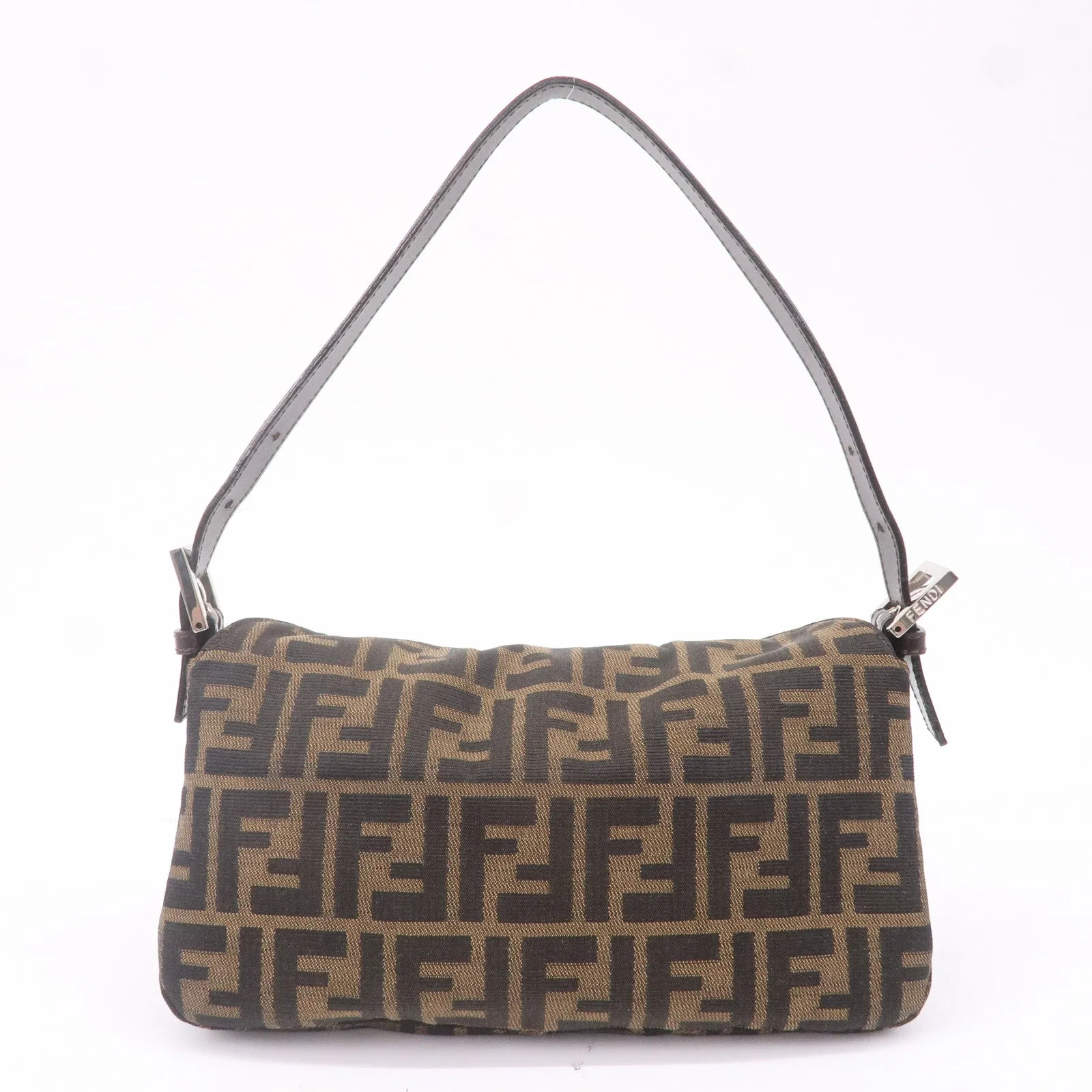FENDI Zucca Canvas Leather Shoulder Bag Khaki Black Brown 26725