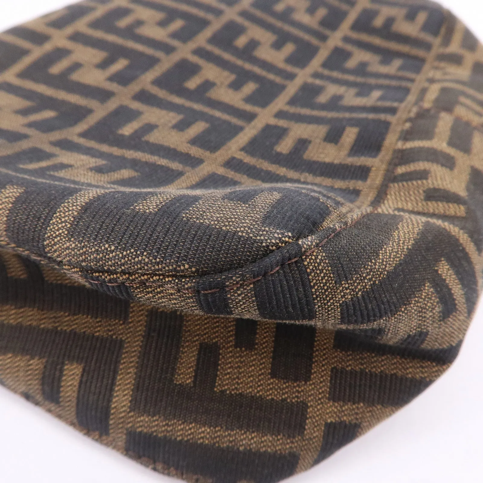 FENDI Zucca Canvas Leather Shoulder Bag Khaki Black Brown 26725