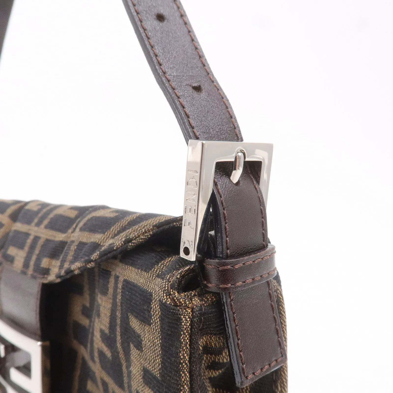 FENDI Zucca Canvas Leather Shoulder Bag Khaki Black Brown 26725