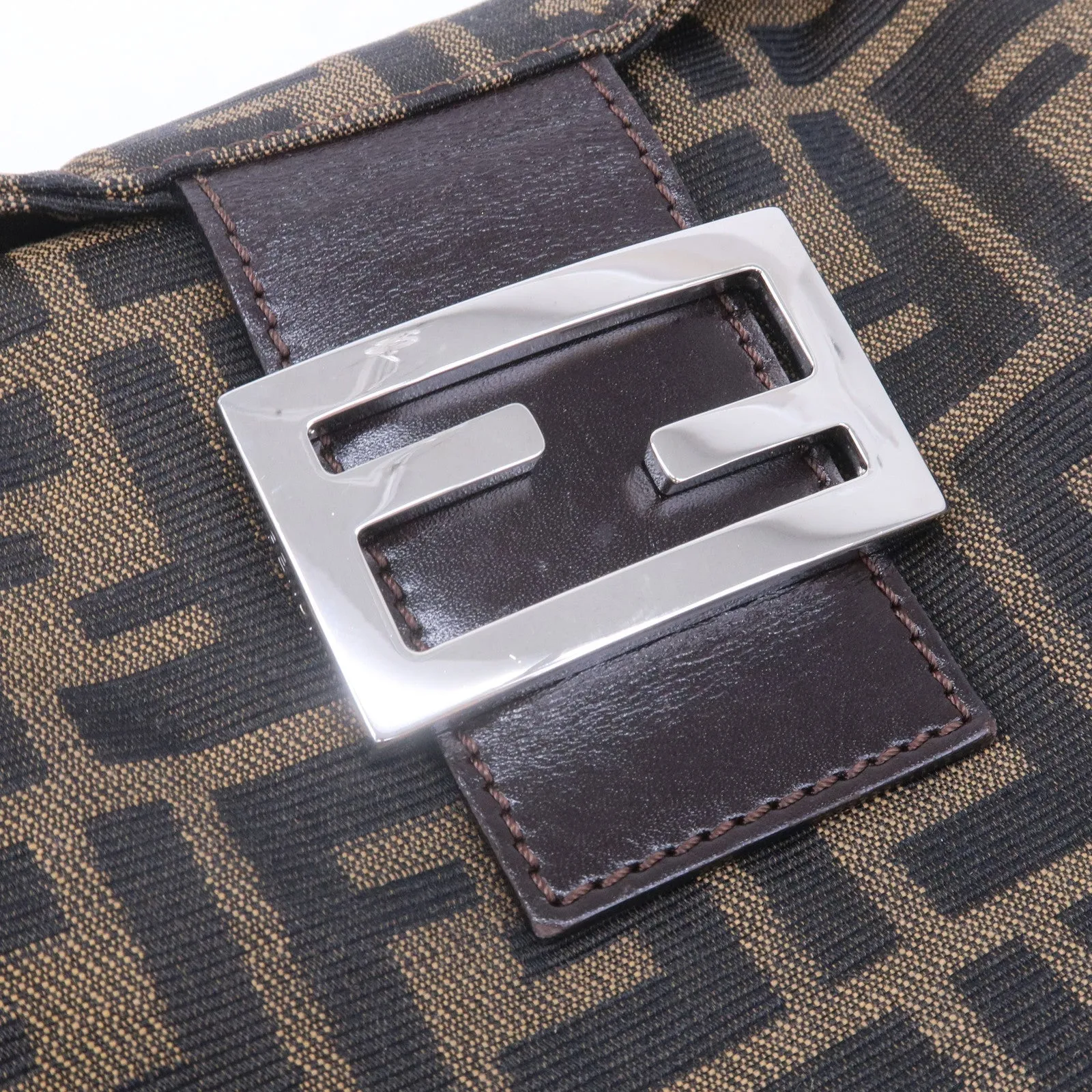 FENDI Zucca Canvas Leather Shoulder Bag Khaki Black Brown 26725