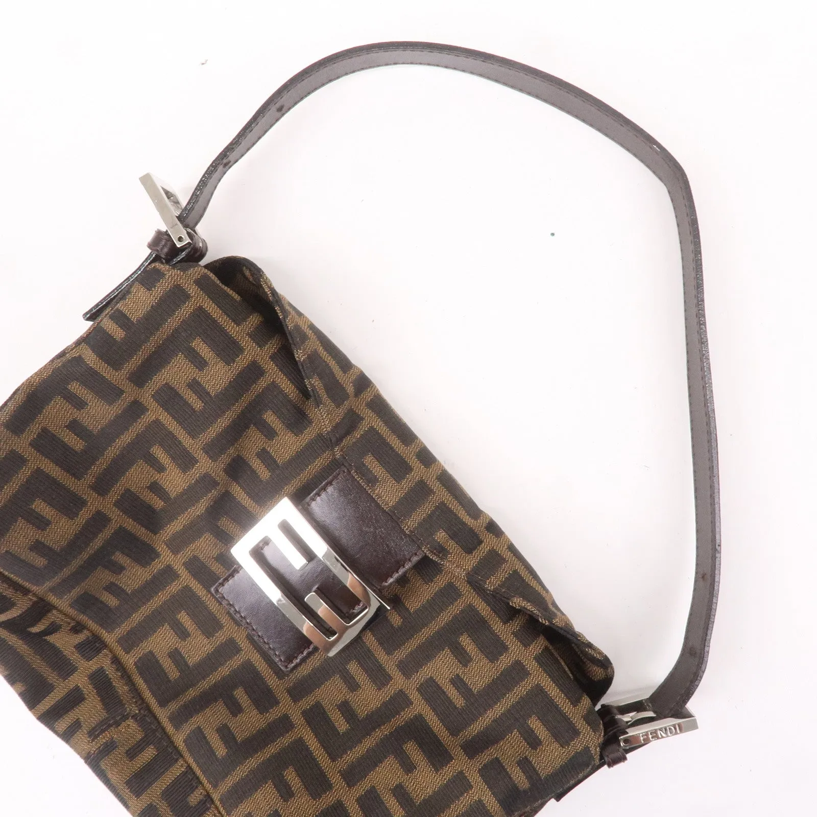 FENDI Zucca Canvas Leather Shoulder Bag Khaki Black Brown 26725