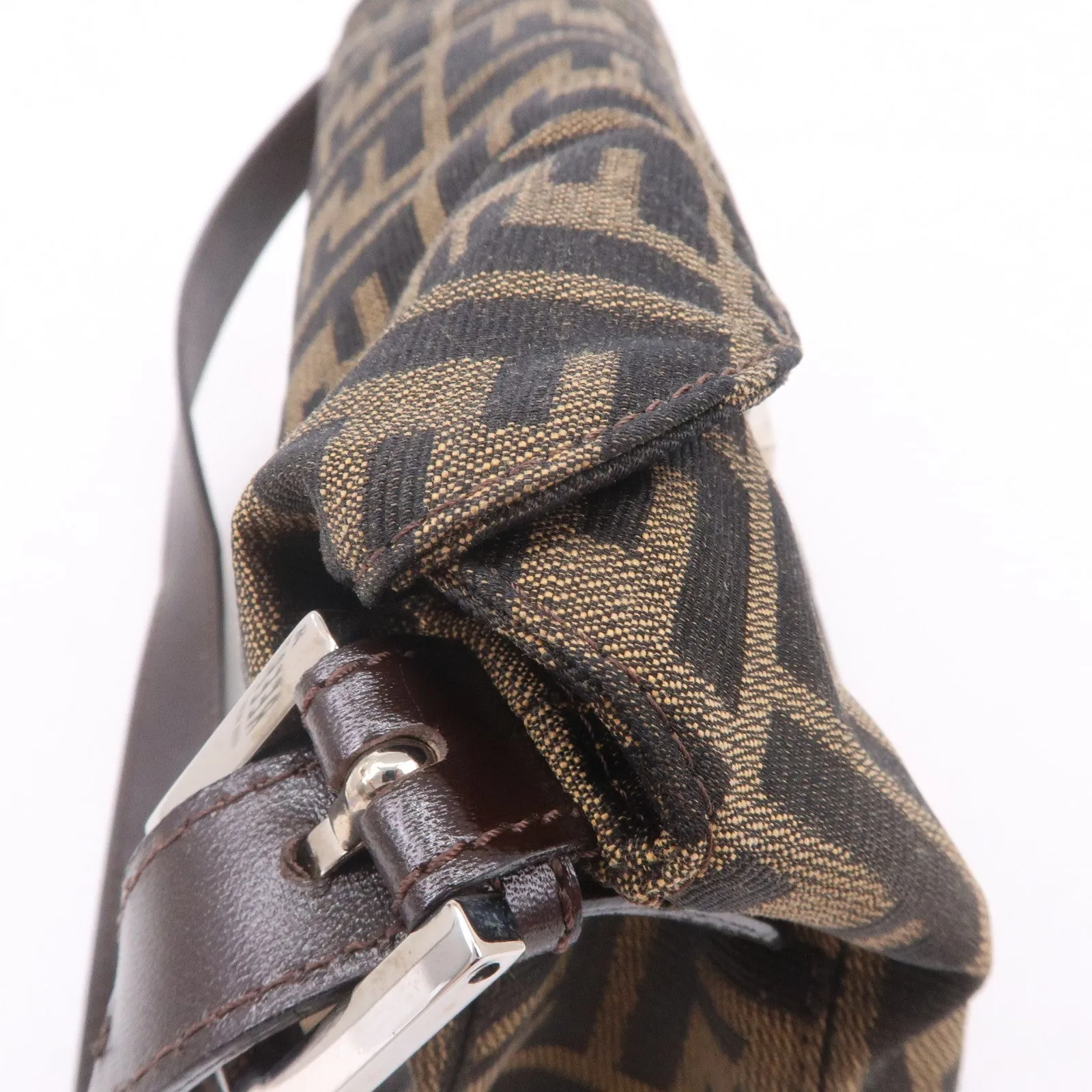 FENDI Zucca Canvas Leather Shoulder Bag Khaki Black Brown 26725