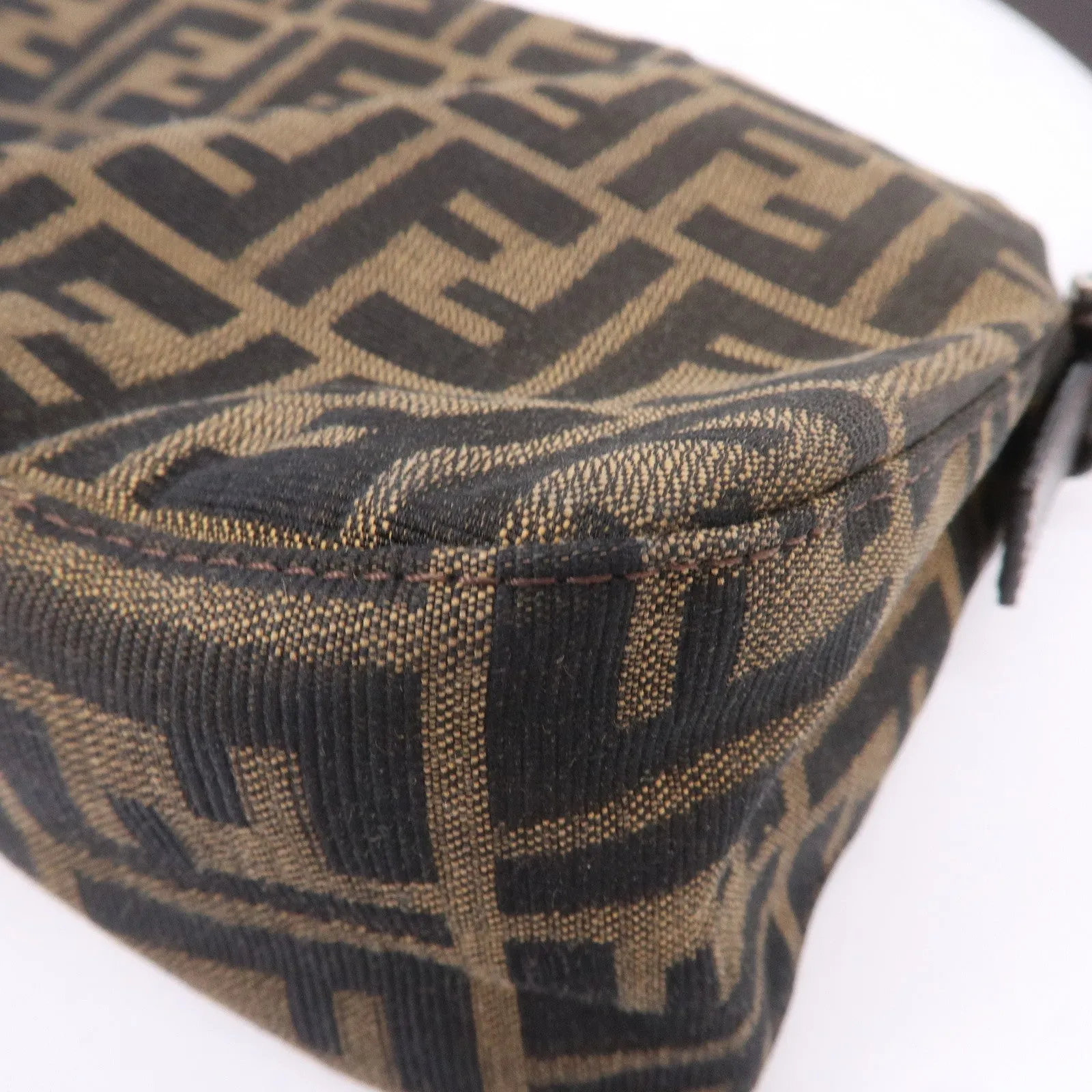 FENDI Zucca Canvas Leather Shoulder Bag Khaki Black Brown 26725