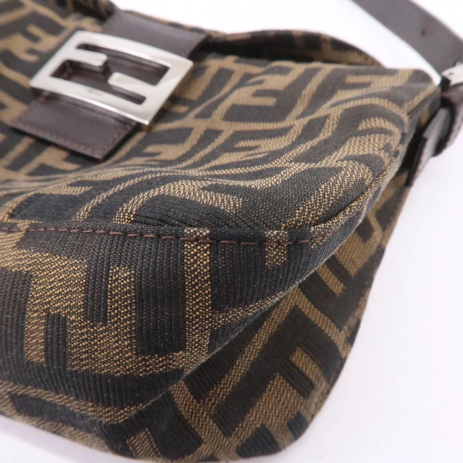 FENDI Zucca Canvas Leather Shoulder Bag Khaki Black Brown 26725