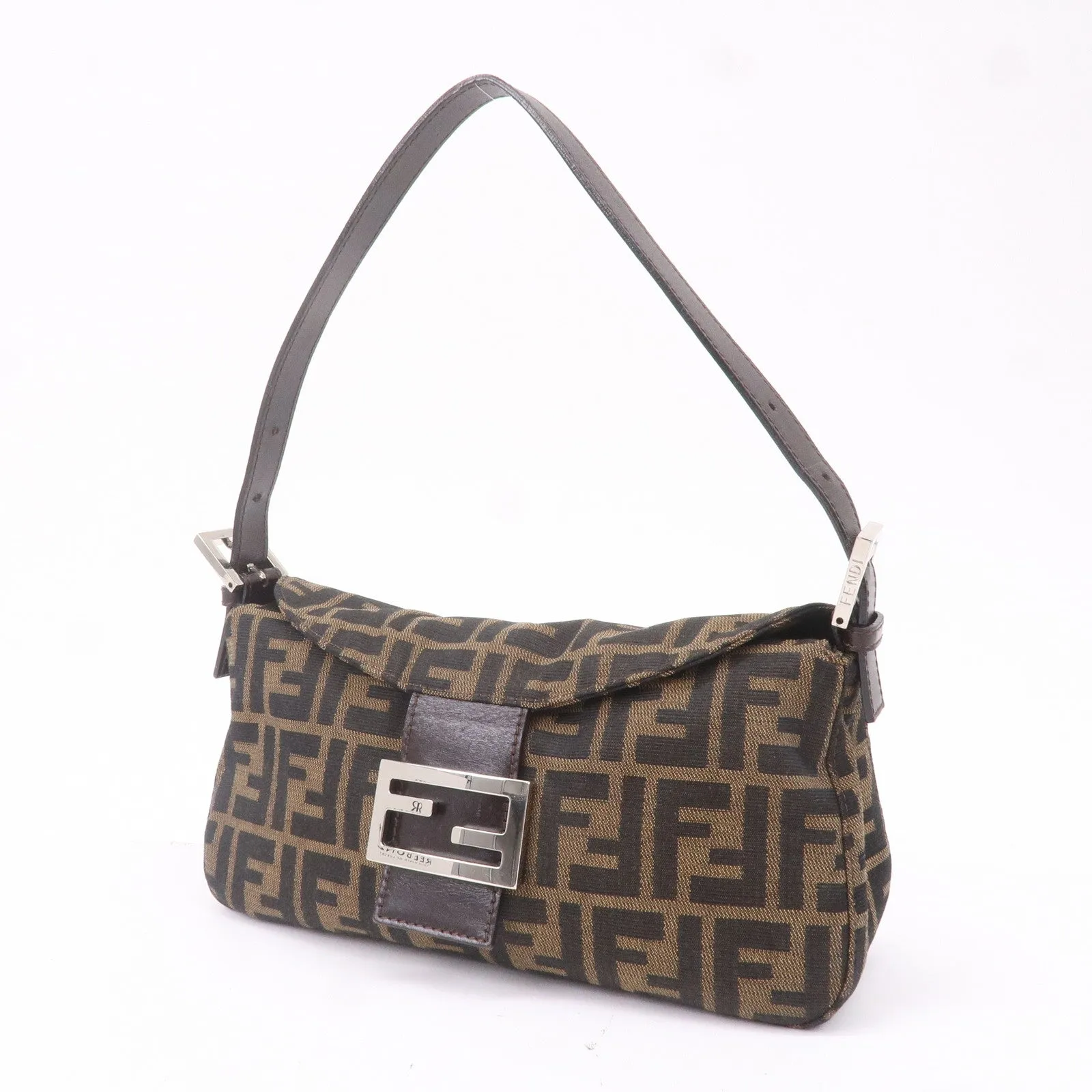 FENDI Zucca Canvas Leather Shoulder Bag Khaki Black Brown 26725