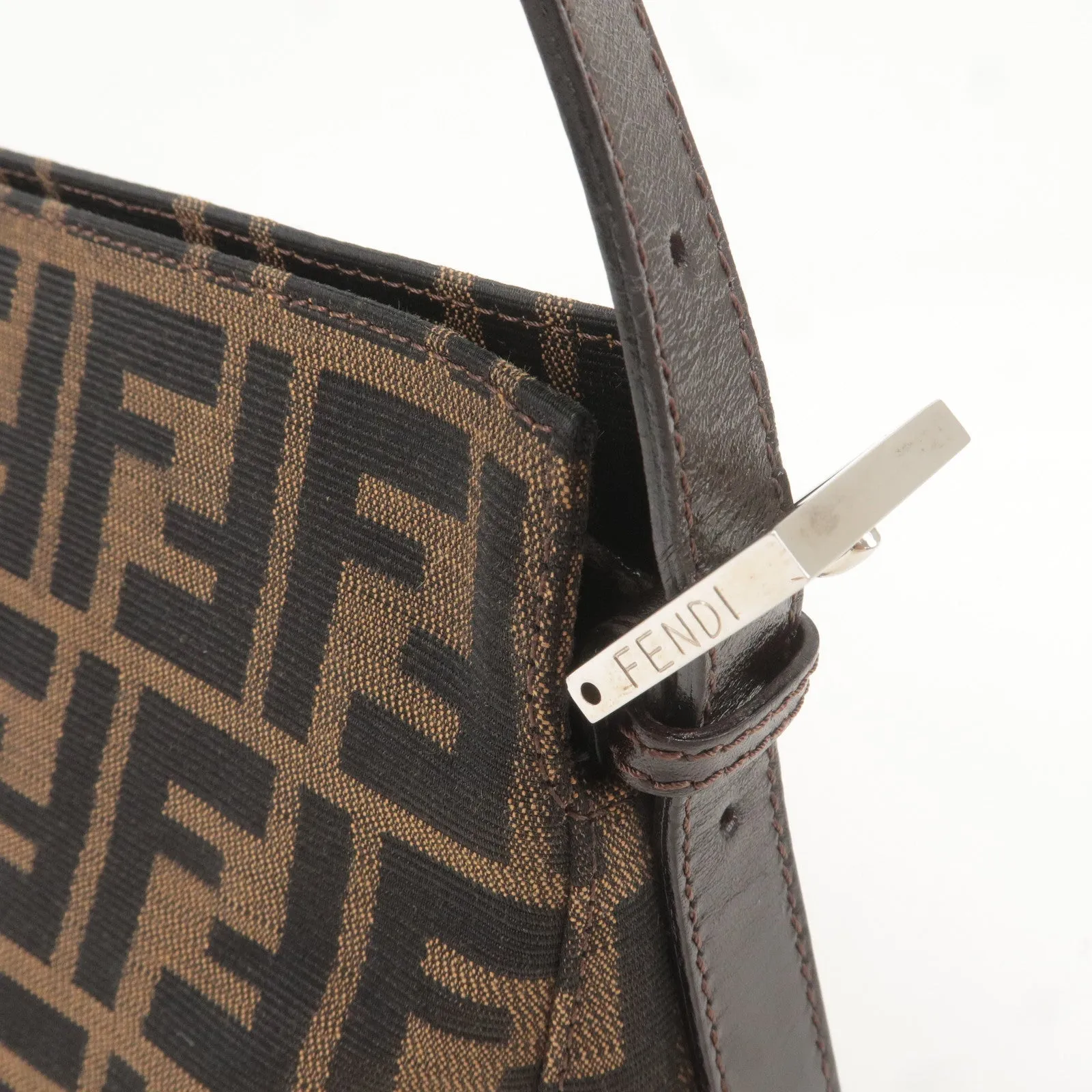 FENDI Zucca Canvas Leather Shoulder Bag Khaki Brown Black 26566