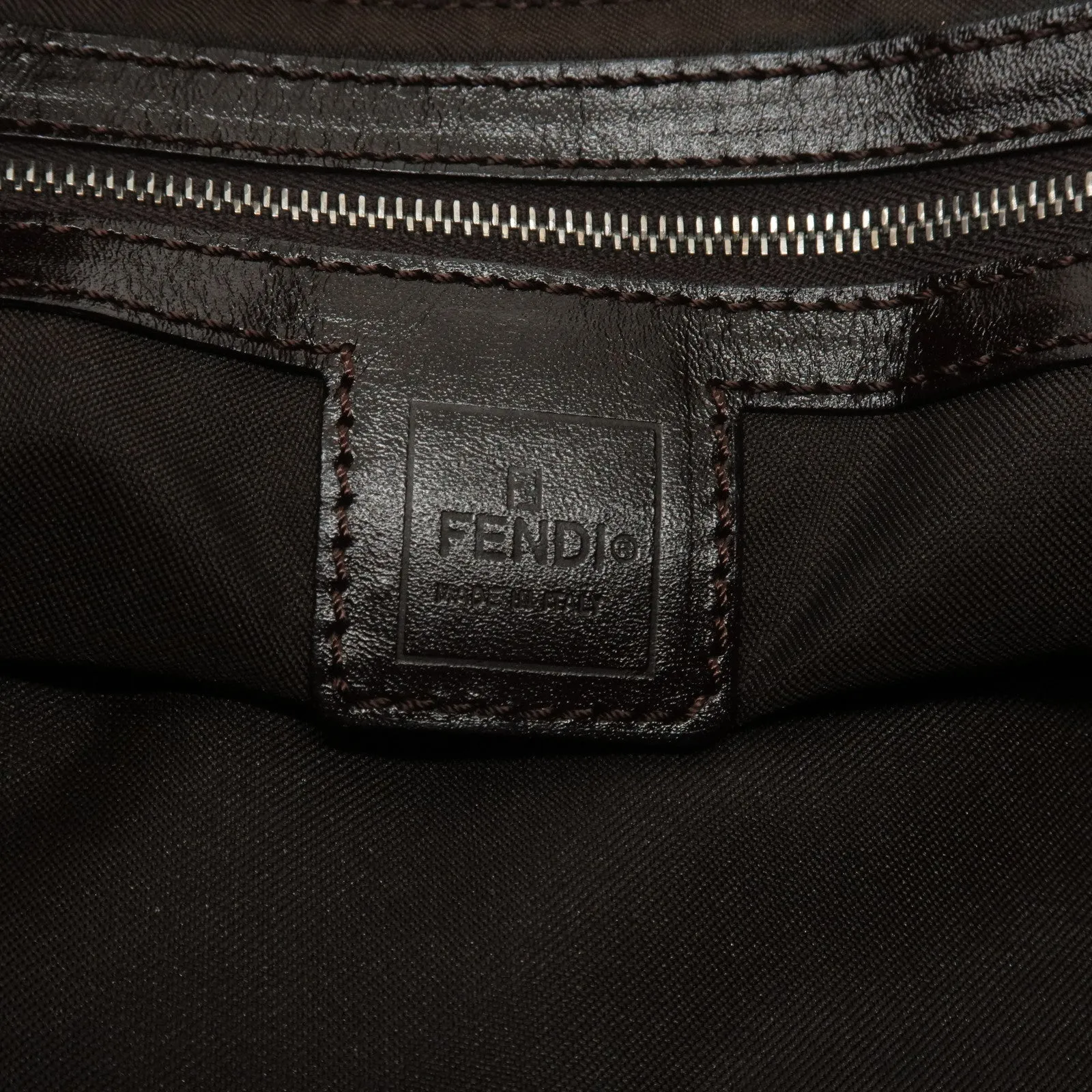 FENDI Zucca Canvas Leather Shoulder Bag Khaki Brown Black 26566