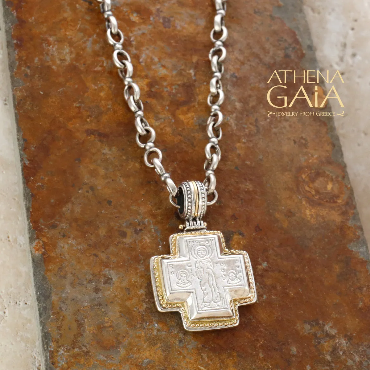 Gold Border Engraved Greek Cross