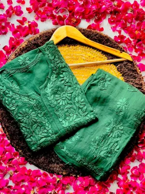 Green Luxurious 3D Viscose Kurti and Plazo Set