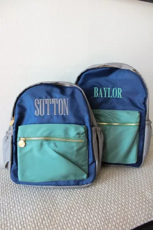 Green, Navy,   Grey Colorblock Backpack