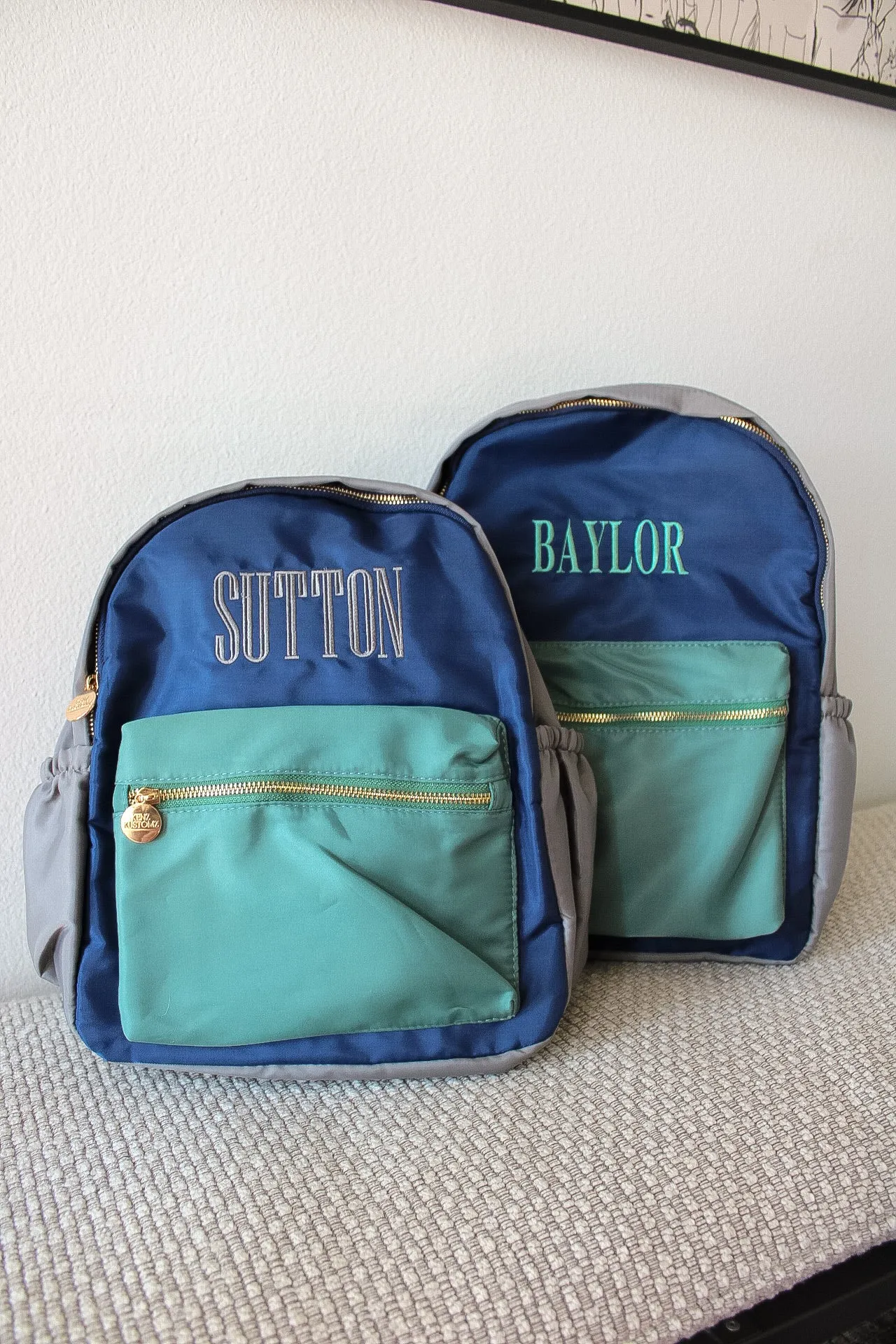 Green, Navy,   Grey Colorblock Backpack