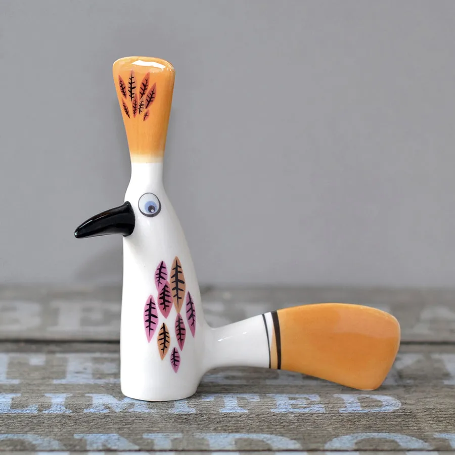 Handmade Ceramic Crested Chatter-Bill Bird Ornament