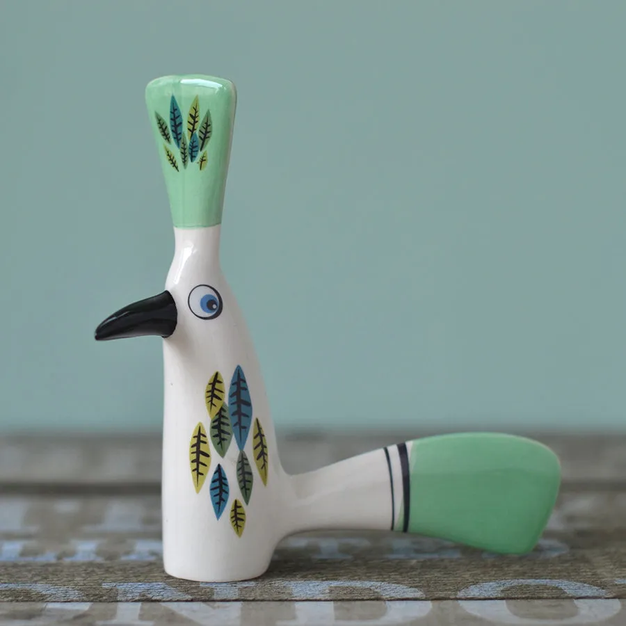 Handmade Ceramic Crested Chatter-Bill Bird Ornament