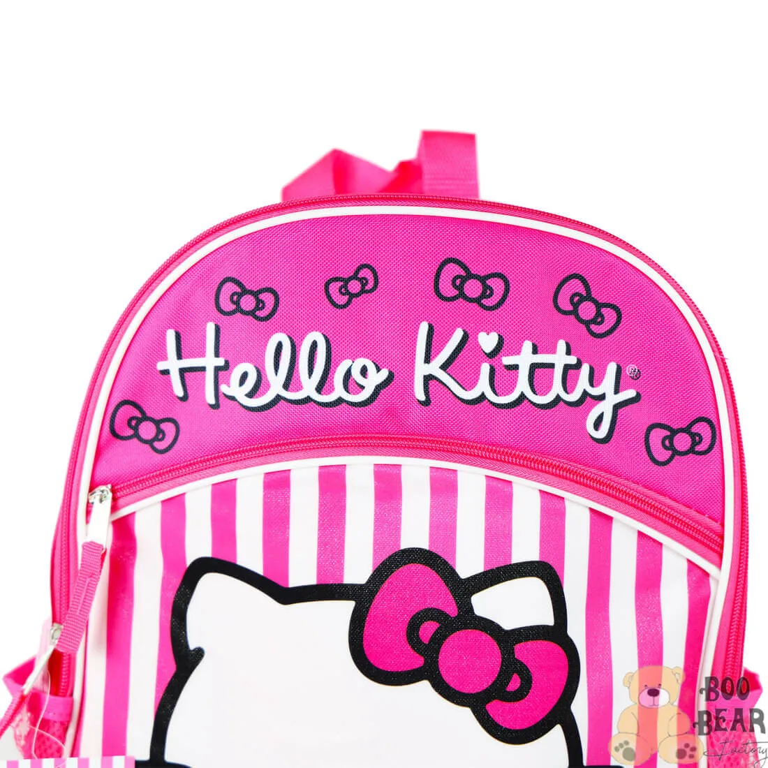 Hello Kitty Bows and Stripes Backpack with One Front Pocket Pink | Boo Bear | $29.99