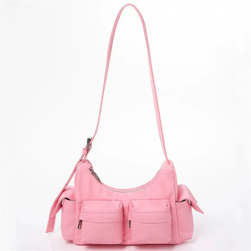 Horizontal Shoulder Bag For Women Multiple Pocket Minimalist Underarm Bag