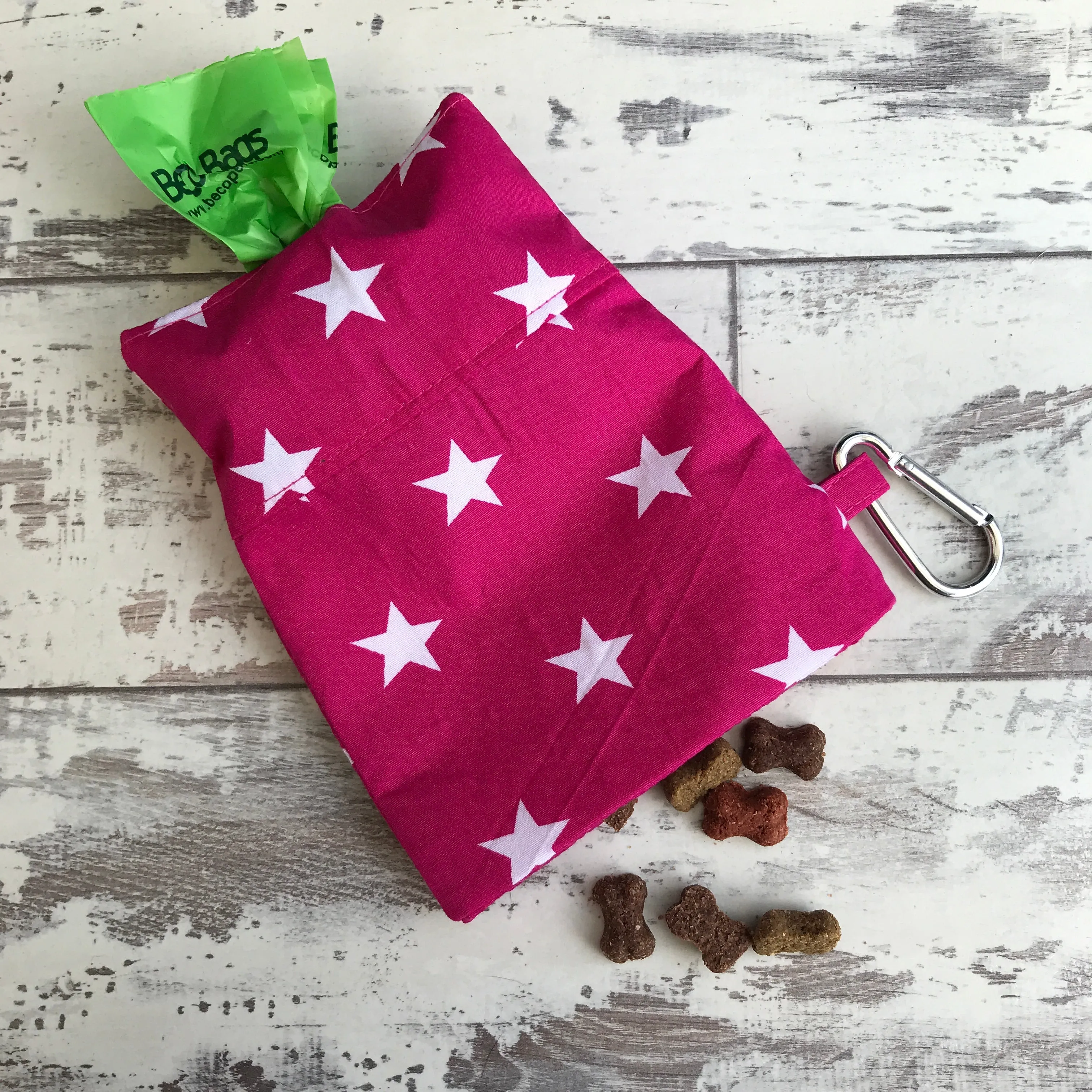 Hot Pink with White Stars Treat & Poobag Holder