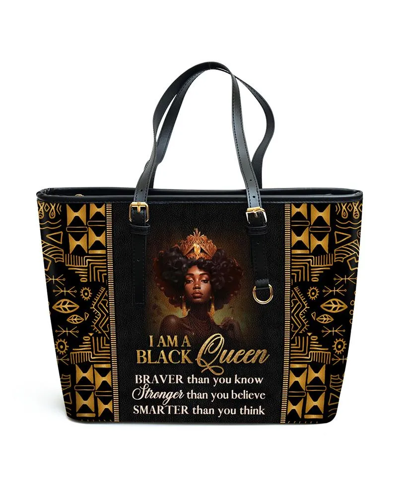 I Am A Black Queen - Personalized Leather Totebag