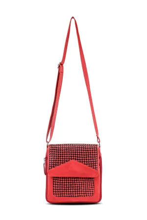 Knitted Leather Cross Body Bag Black and Red