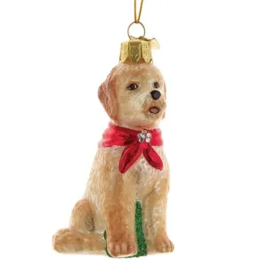 Kurt Adler Goldendoodle with Red Scarf Glass Ornament