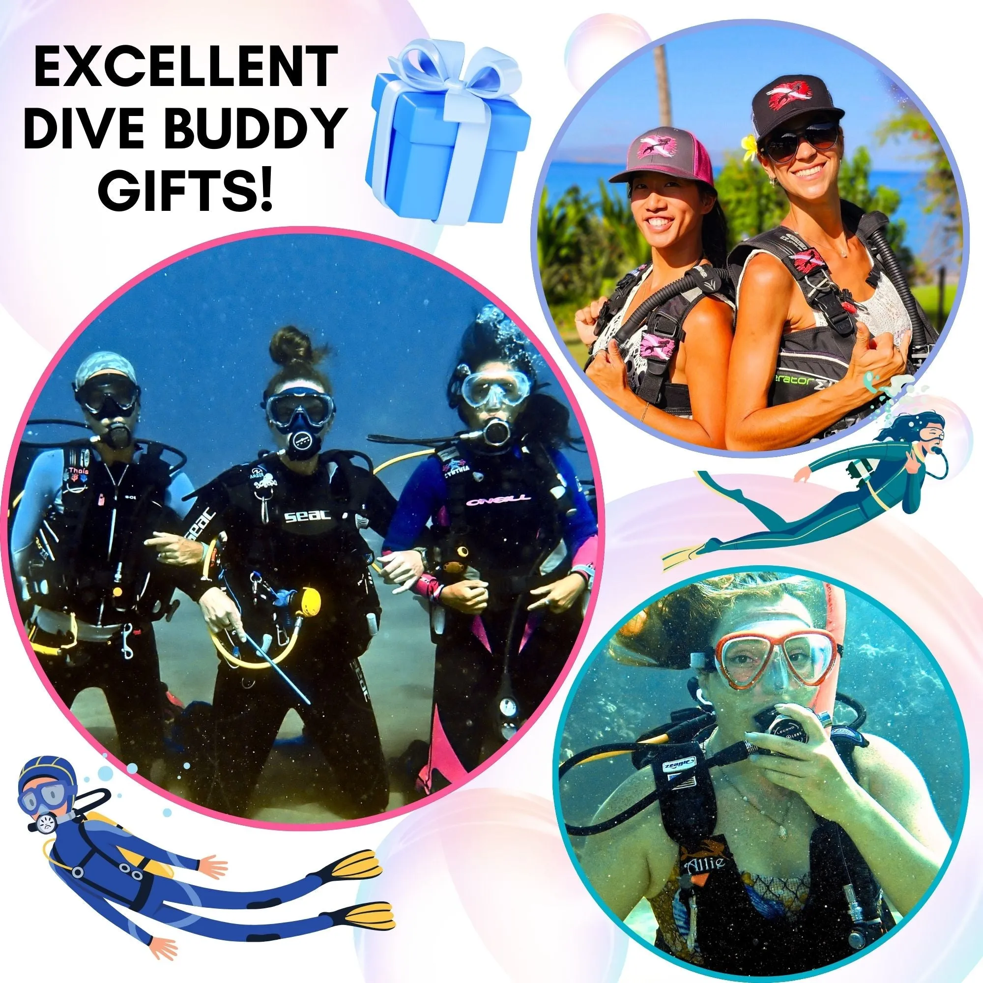 Lady Scuba Diver Luggage Tag, Personalized Embroidered Bag Tag