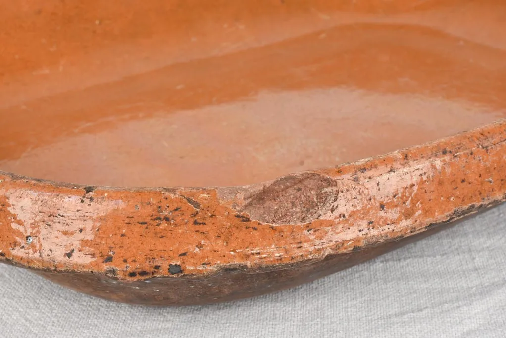 Large antique French clay Caillette cooking dish from Provence 18"
