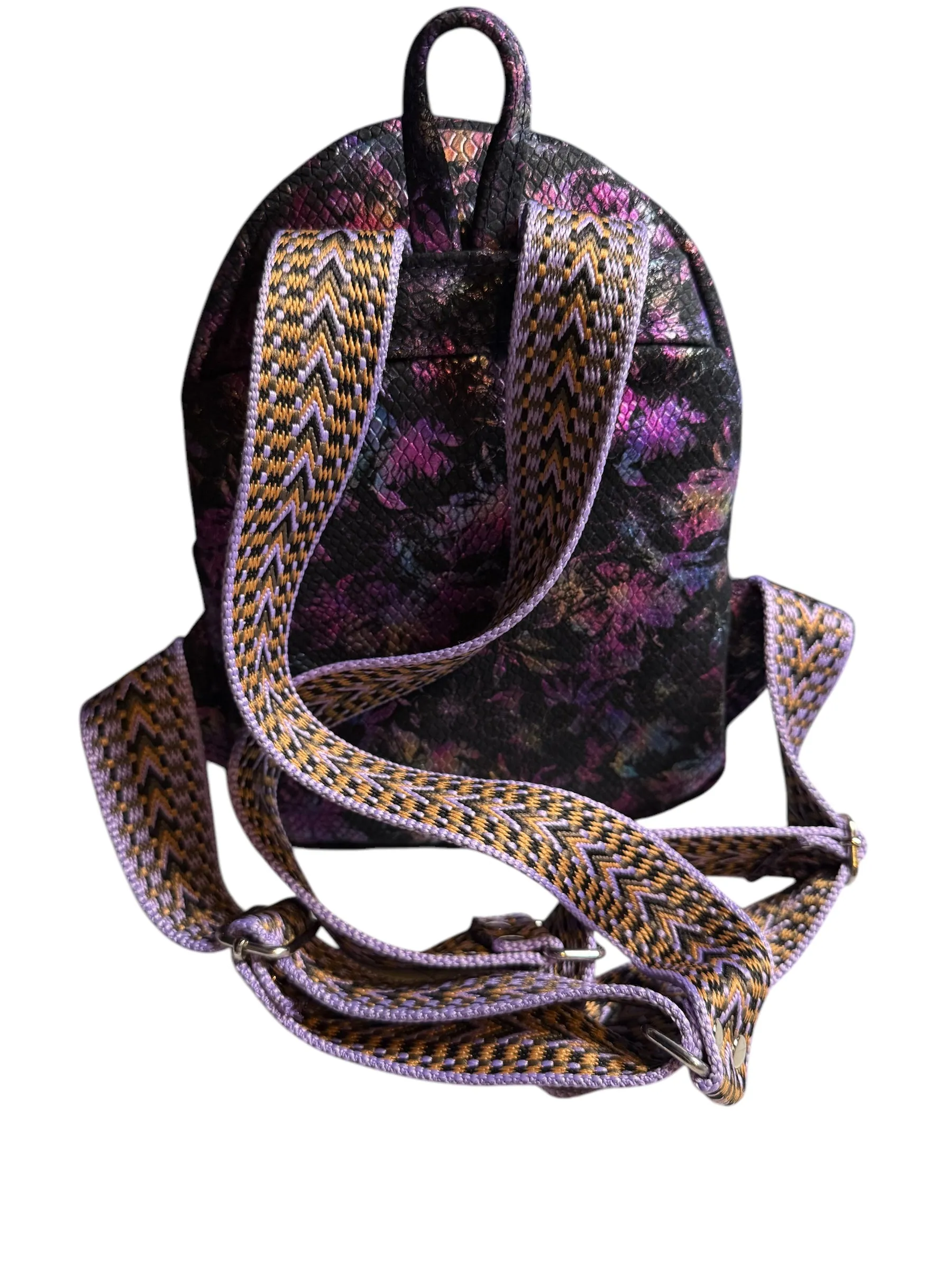 Leather Purple Flowers Mini Backpack