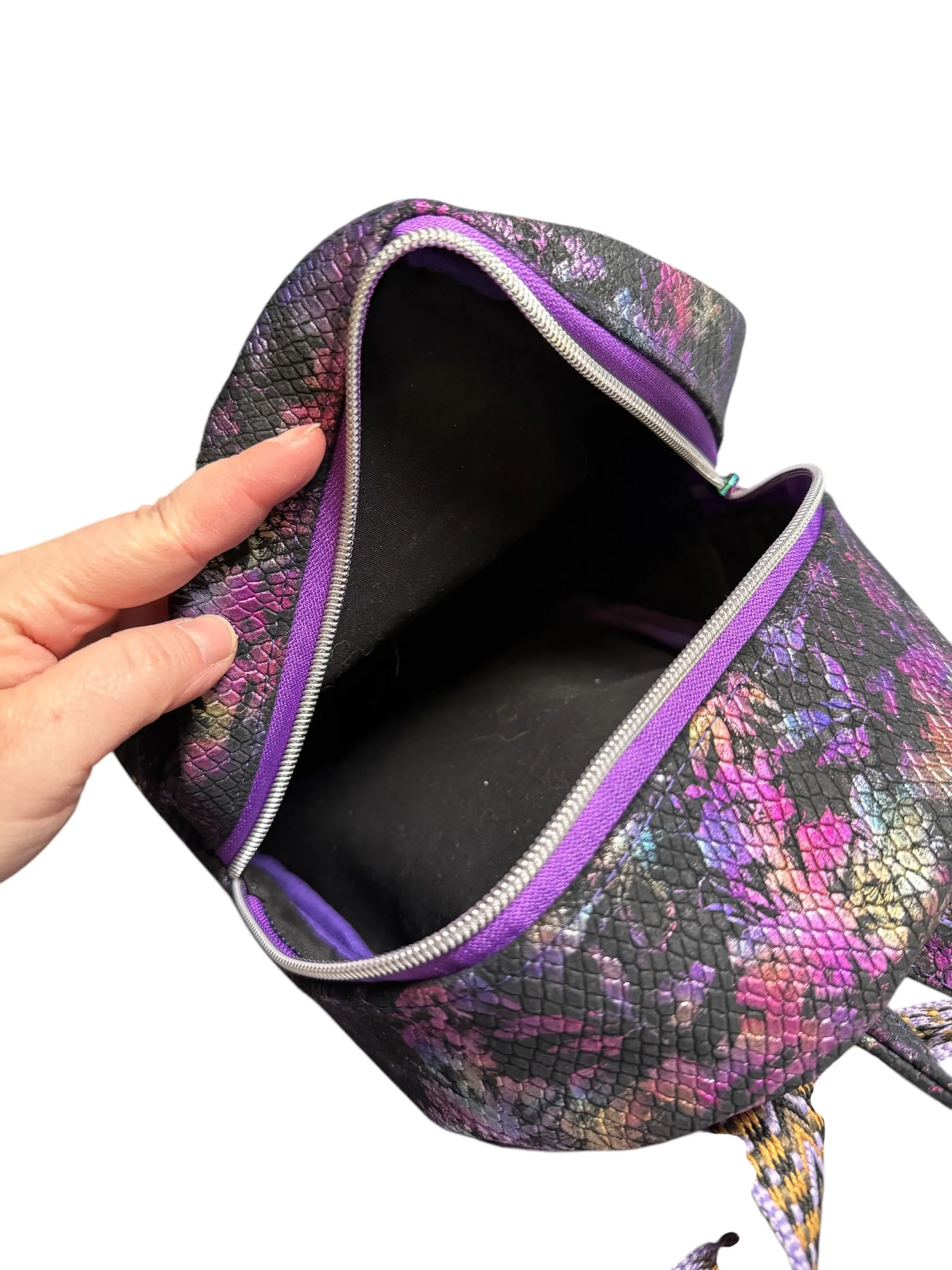 Leather Purple Flowers Mini Backpack