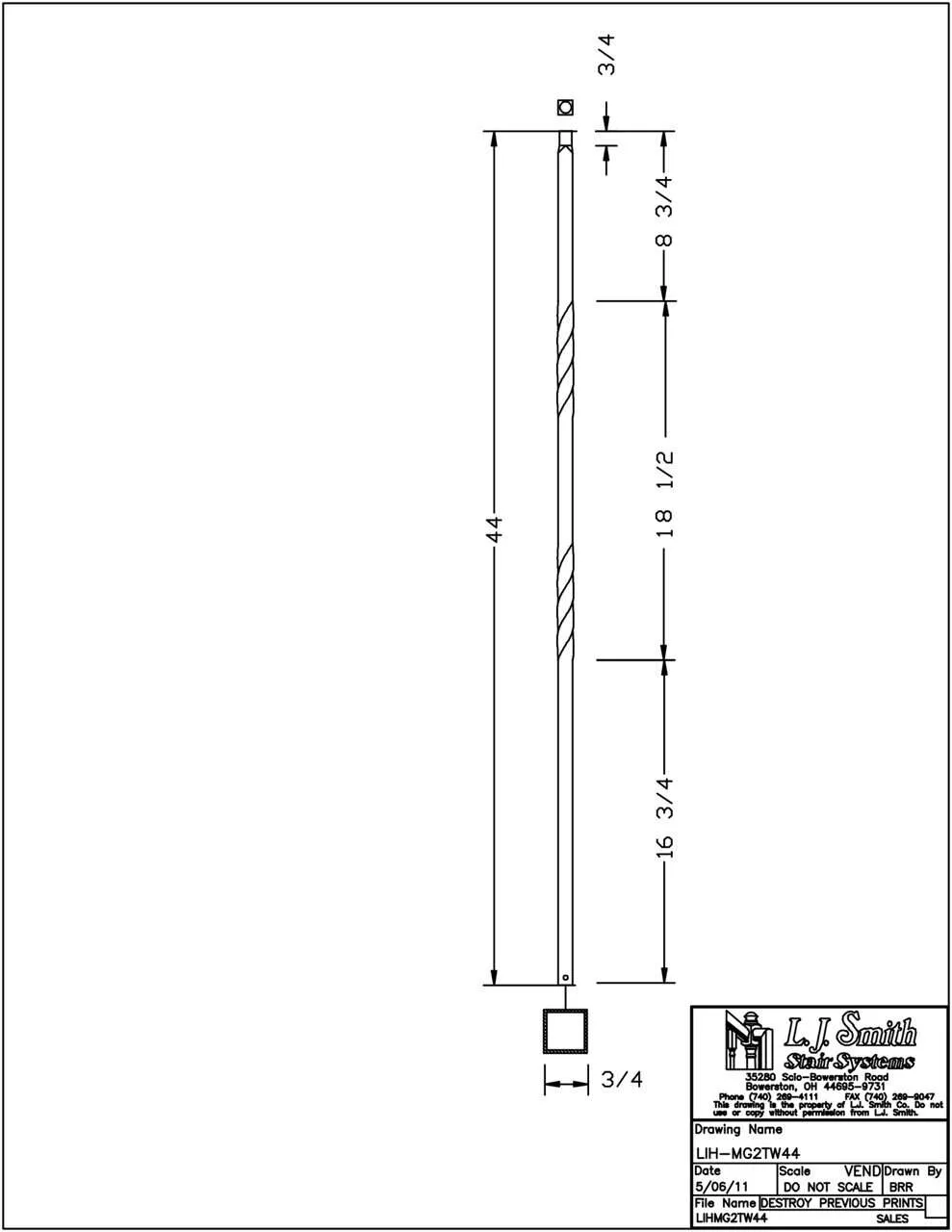 LIH-MG2TW44 — Mega Double Twist Baluster (3/4" Square Hollow)