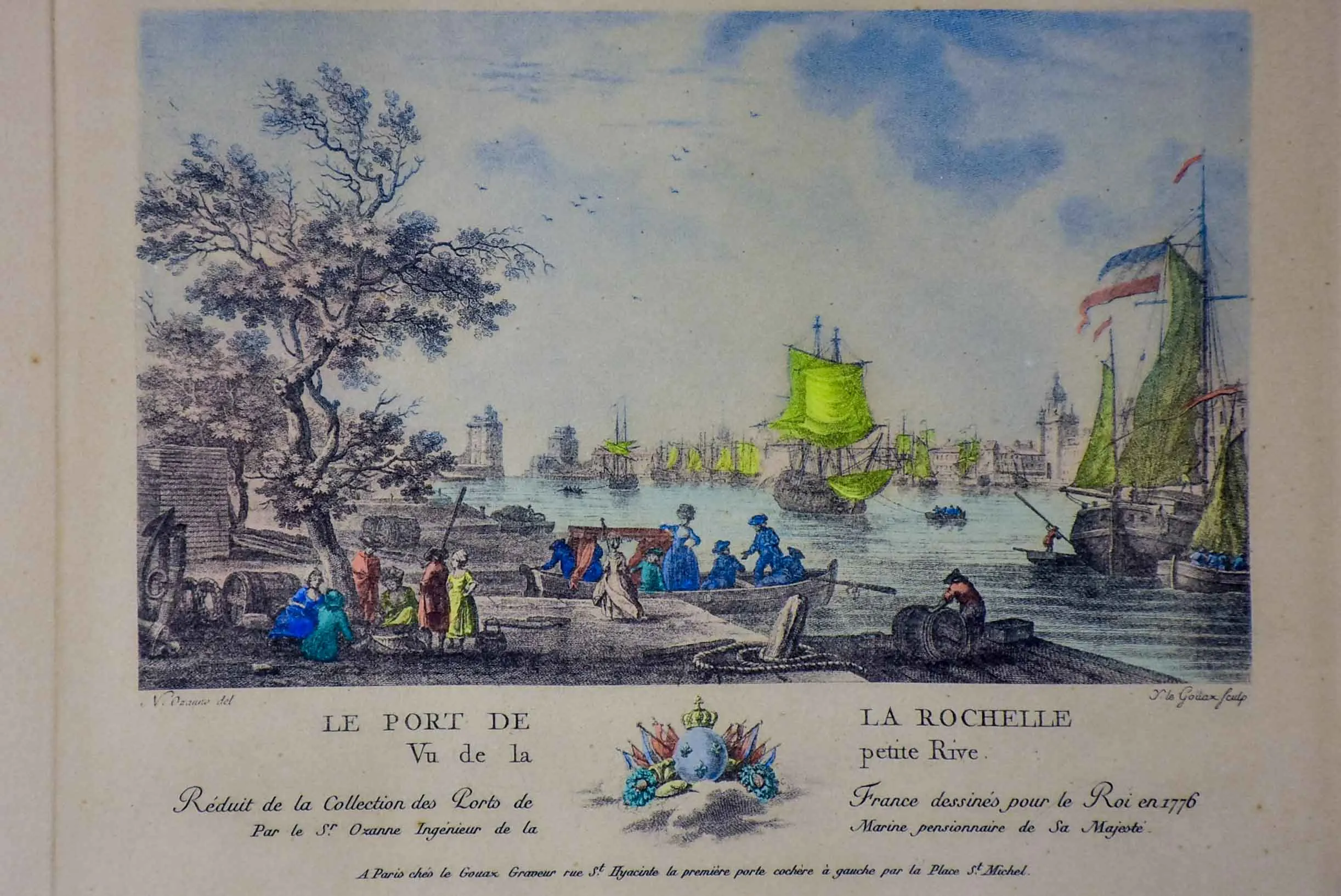 Lot of 5 French ports - etchings by N. Ozane, marine artist to the King 13 ½'' x 11 ¼''