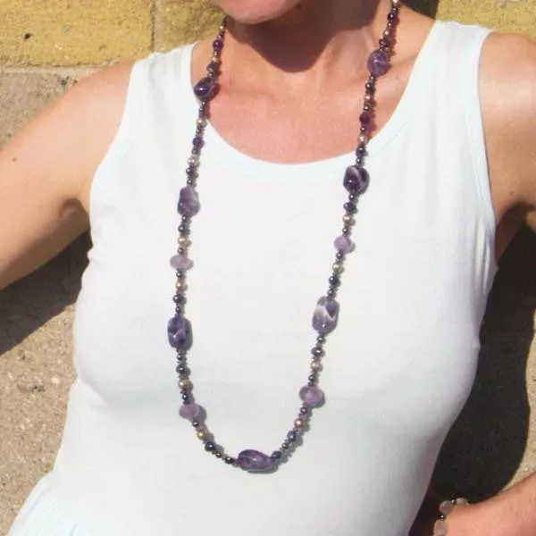 Luxurious Amethyst & Pearls Silver Necklace