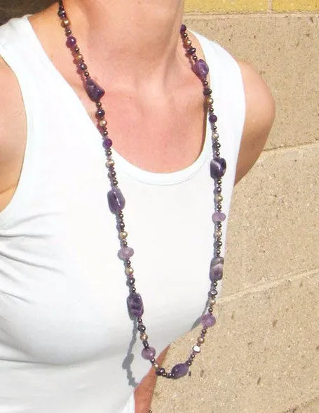 Luxurious Amethyst & Pearls Silver Necklace
