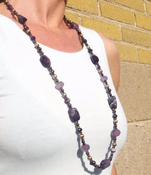 Luxurious Amethyst & Pearls Silver Necklace