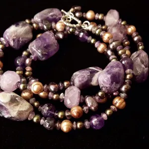Luxurious Amethyst & Pearls Silver Necklace