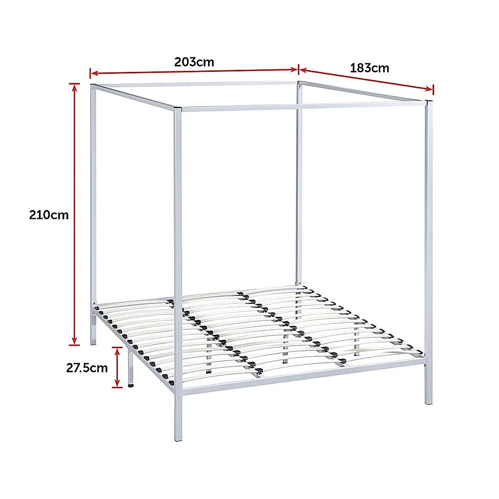 Luxurious Cream Steel King Four Poster Bed Frame