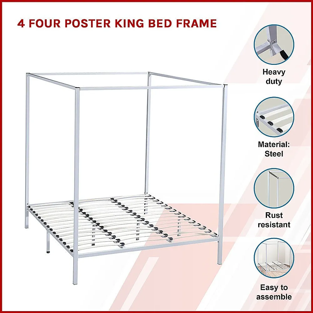 Luxurious Cream Steel King Four Poster Bed Frame