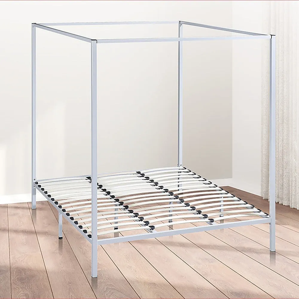 Luxurious Cream Steel King Four Poster Bed Frame