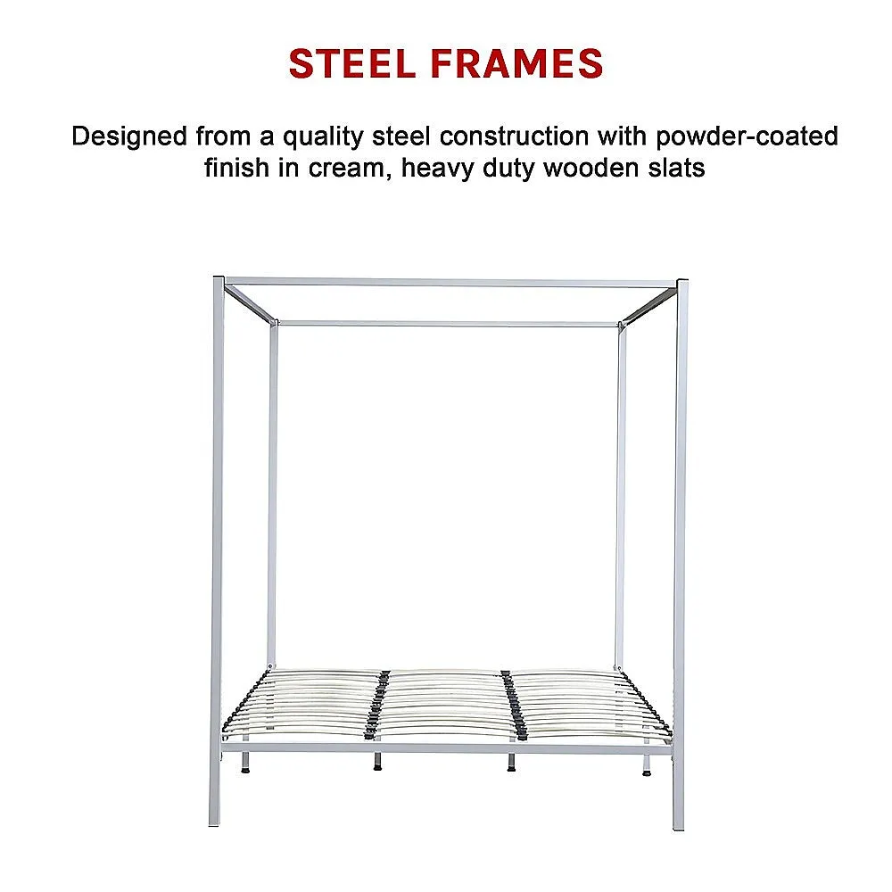 Luxurious Cream Steel King Four Poster Bed Frame
