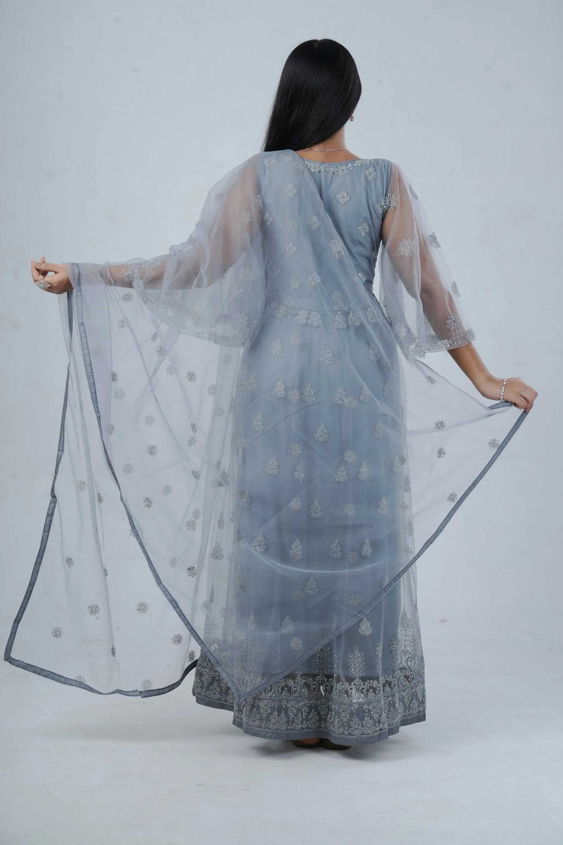 Luxurious Embroidered Long Gown with Stone Work