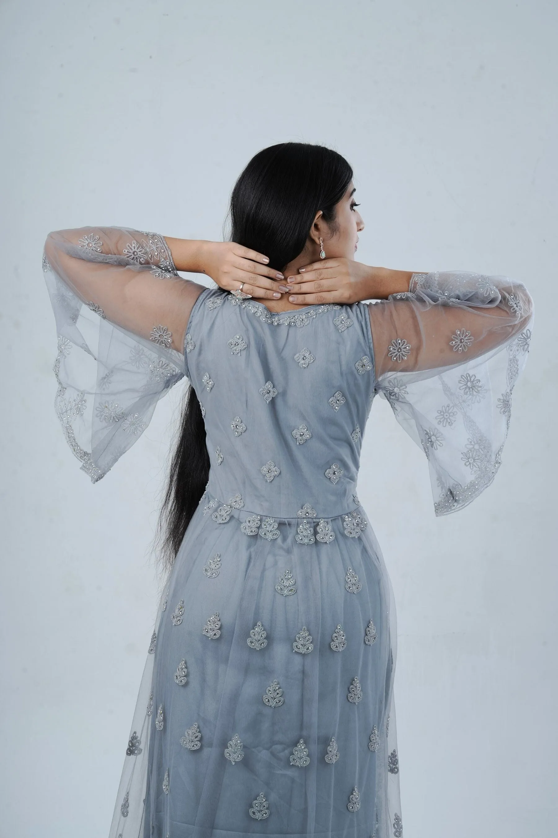 Luxurious Embroidered Long Gown with Stone Work