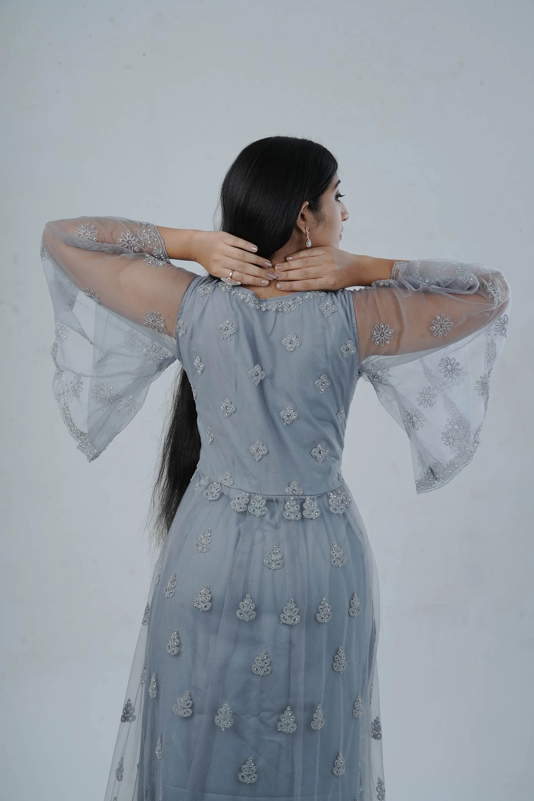 Luxurious Embroidered Long Gown with Stone Work
