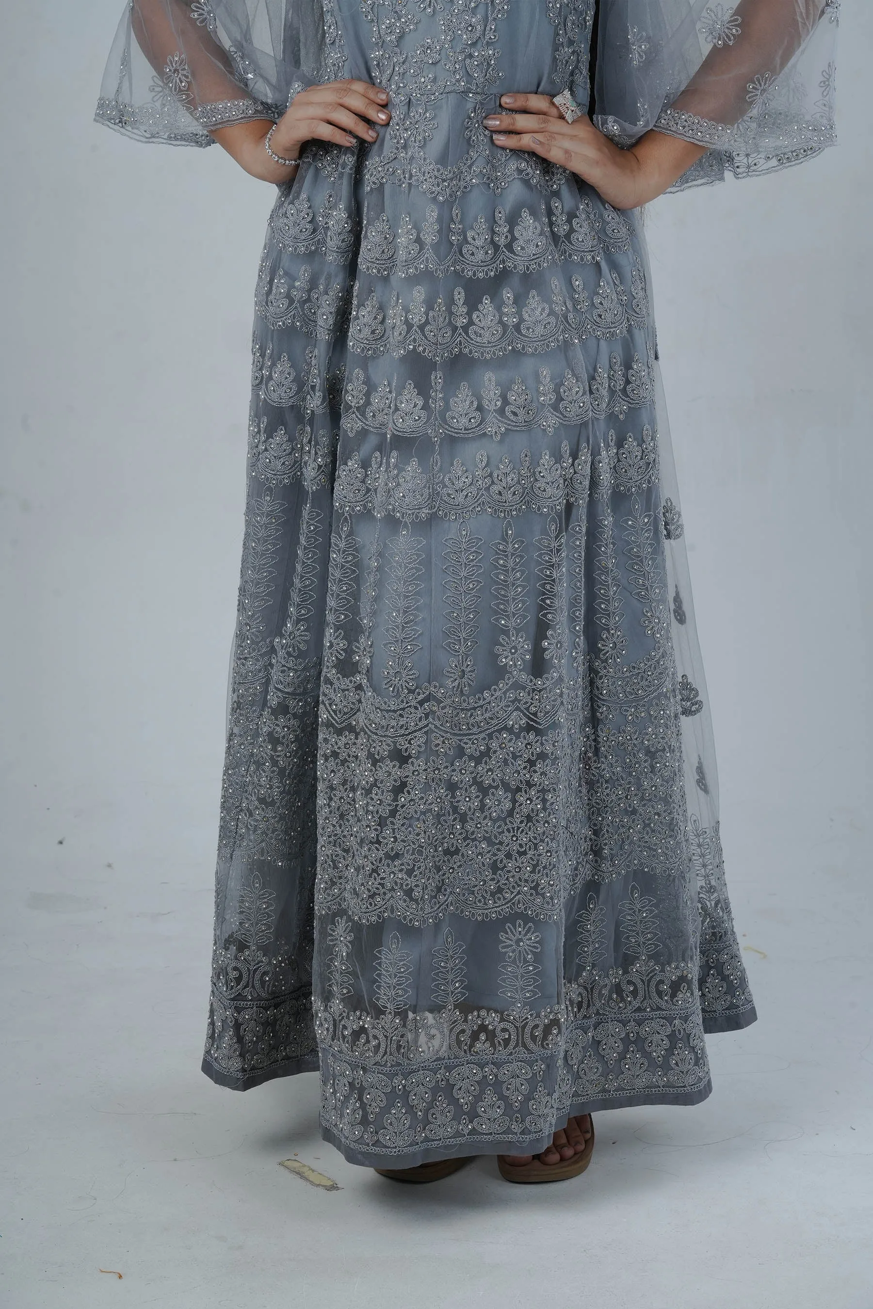 Luxurious Embroidered Long Gown with Stone Work