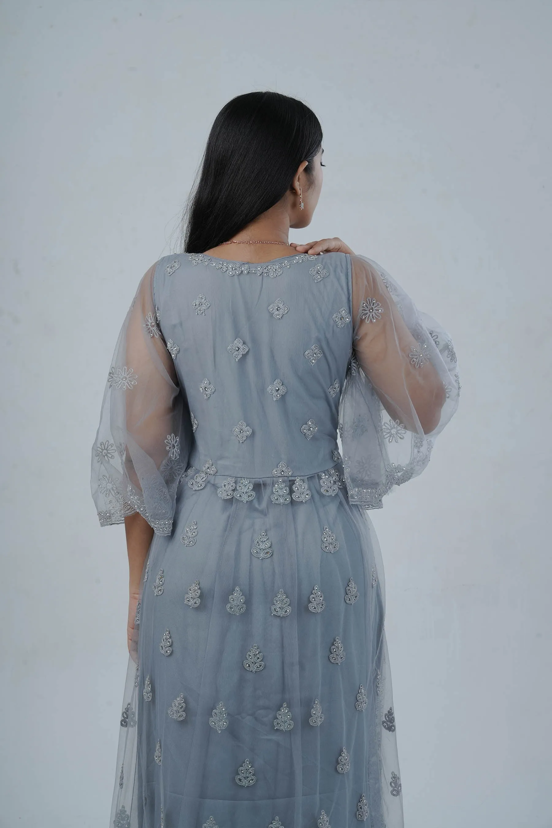 Luxurious Embroidered Long Gown with Stone Work