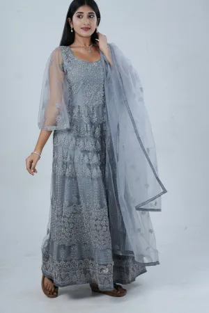 Luxurious Embroidered Long Gown with Stone Work