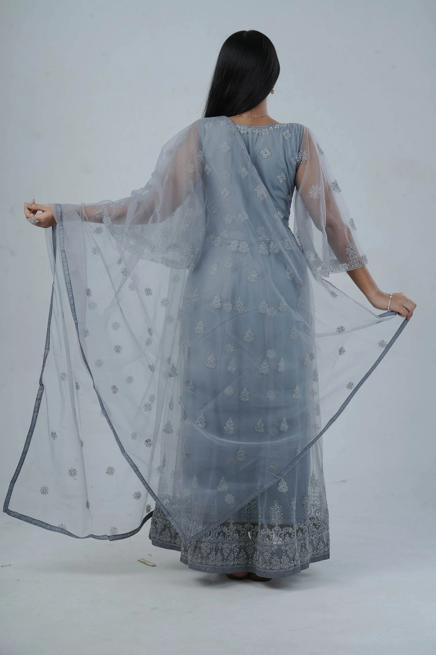 Luxurious Embroidered Long Gown with Stone Work