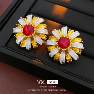 Luxurious Flower Geometric Flower Acrylic Diamond Inlay Earrings