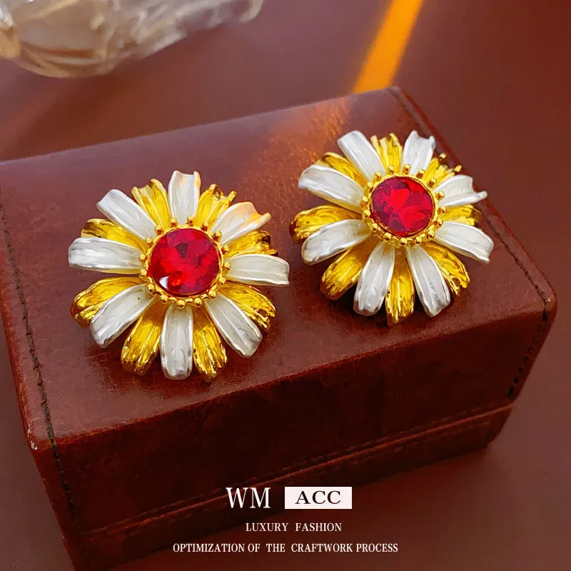 Luxurious Flower Geometric Flower Acrylic Diamond Inlay Earrings