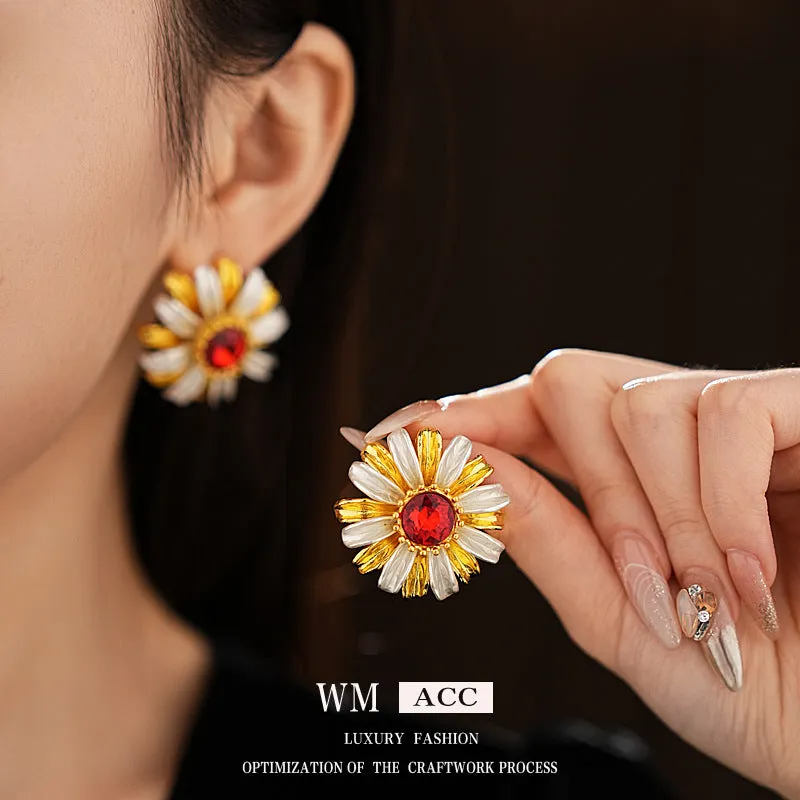 Luxurious Flower Geometric Flower Acrylic Diamond Inlay Earrings