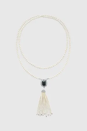 Luxurious Gem Pearl Tassel Necklace